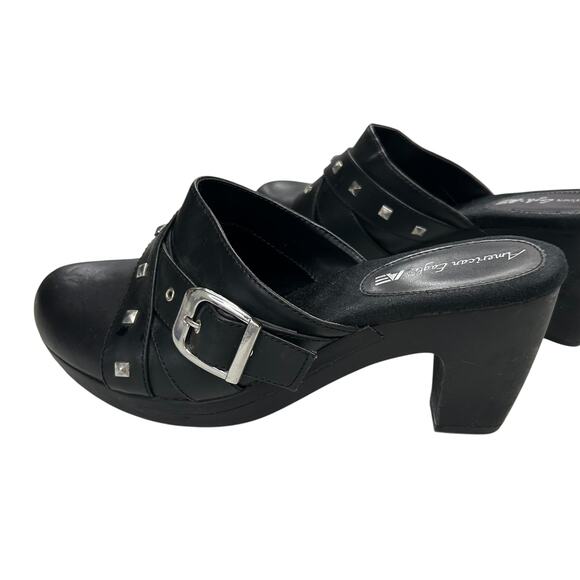 Y2K Rocker Chic Studded Mule Heels American Eagle Black Buckle Size 9 - Picture 6 of 7